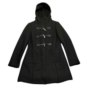 United Colors Of Benetton Hooded Wool-blend duffle coat in black size 44 Medium